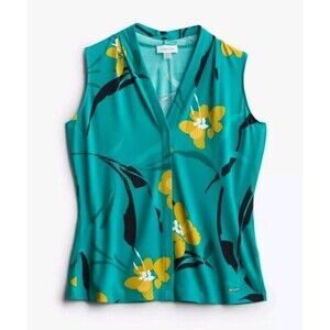 Calvin Klein Sleeveless Knit V-Neck Camisole Blouse Tank Small Teal